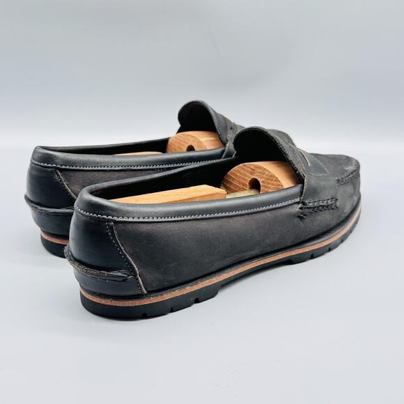 GH Bass & Co Shoes Mens 9.5 Black Leather Penny Loafers Moc Toe Slip On Dress - Picture 8 of 11